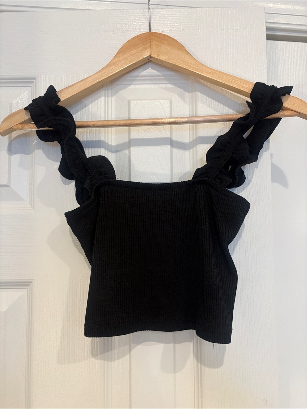 Zara Ruffled Strap Cropped Tank Top - Black